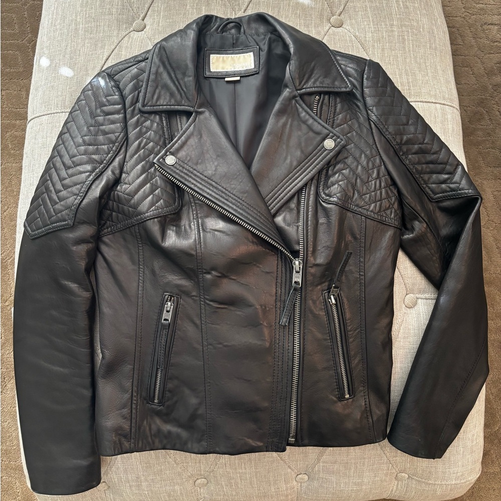 Michael Kors Black Quilted Moto Leather Jacket